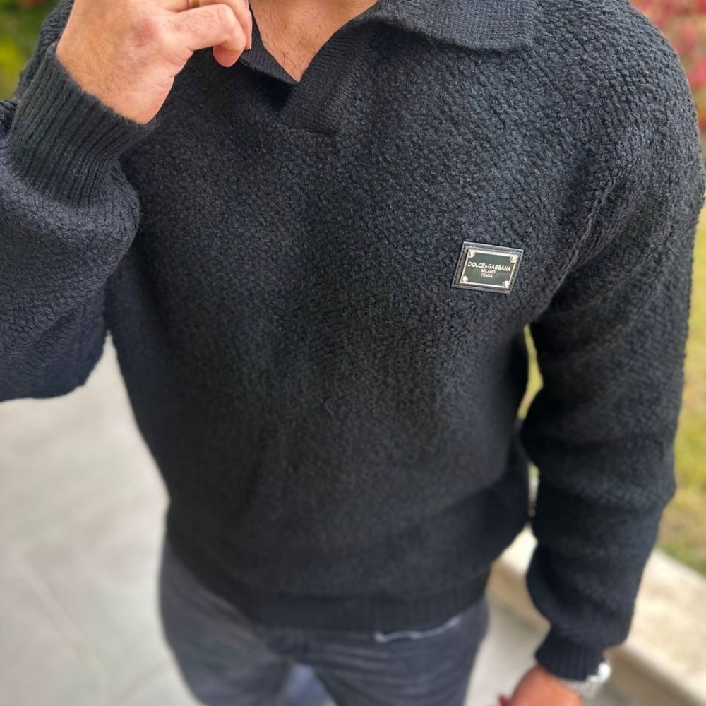 Dolce & Gabbana Black V-Neck Sweater for Men
